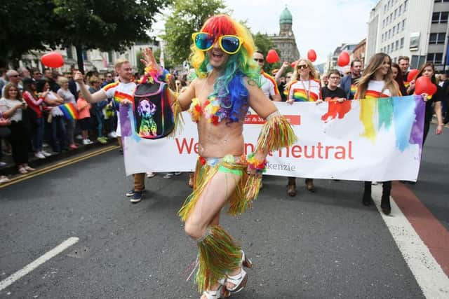 Singing and dancing at Belfast's annual Pride parade