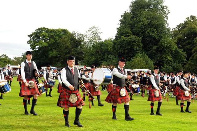 Aughintober Pipe Band pictured during the march past at the Lisburn & Castlereagh City Pipe Band Championships at Moira Demesne
