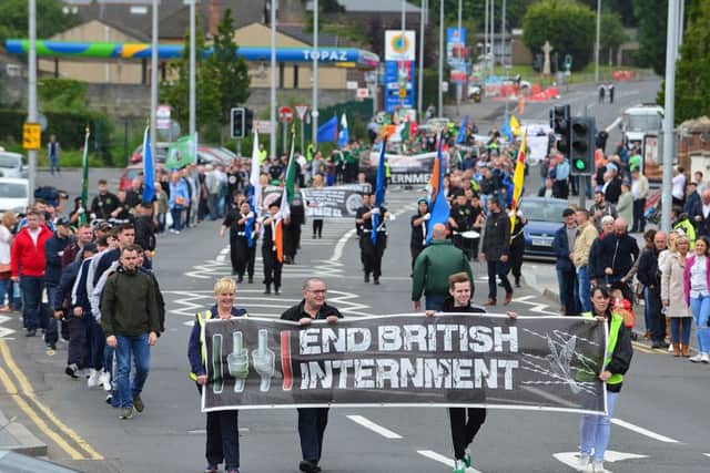 The anti-internment parade in Belfast on Sunday