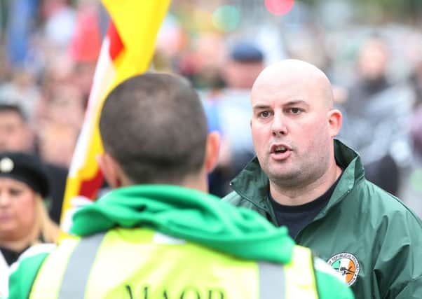 High-profile republican Dee Fennell pictured taking part in an anti-internment march in Belfast on August 7, 2016.
