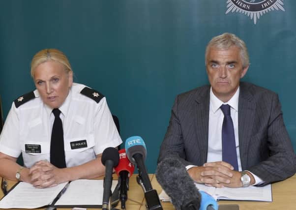 Presseye Belfast - Northern Ireland - 8th August 2016
Superintendant Paula Hillman pictured with DCI Justin Galloway at today press conference  in Musgrave street police station after the murder of loyalist John Boreland.

Photograph:Stephen Hamilton