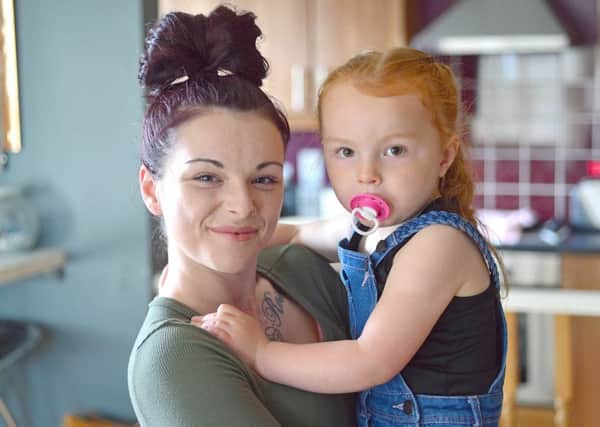 Bo Dumigan from Newtownabbey, Co Antrim and her three-year-old daughter Harley who suffered a brain injury as a result of a stroke