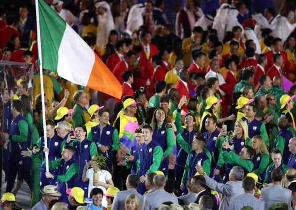 Ireland's flag bearer Paddy Barnes leads the team into the Maracana stadium during the Rio Olympics opening ceremony