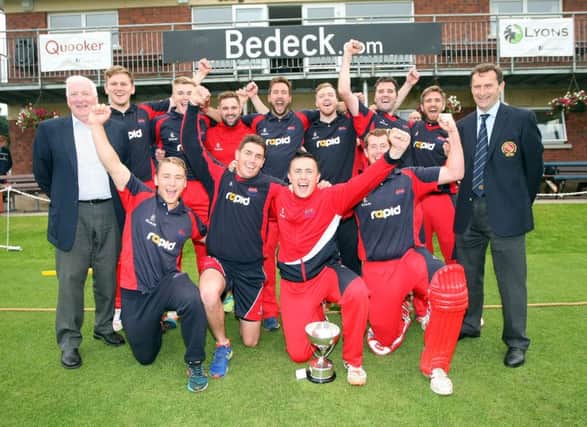 Waringstown celebrate winning the Valley Steels Twenty20 Cup Final