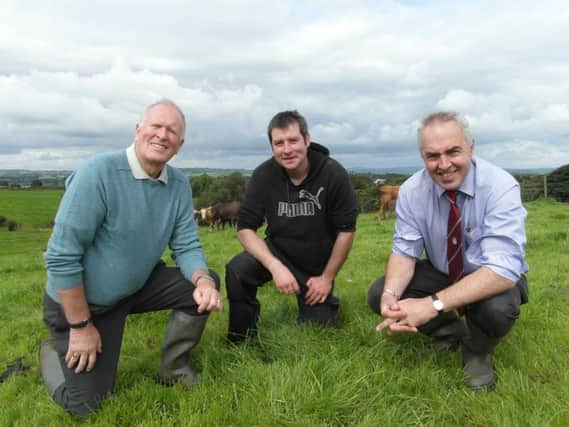 UGS Secretary George Reid (left) with host farmer Oliver McKenna (centre) and incoming President Sam Watson (right).