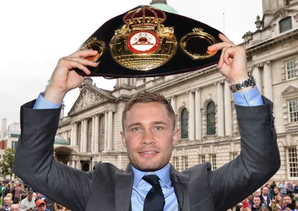 Fans give a warm welcome to Carl Frampton during Friday's homecoming at Belfast City Hall