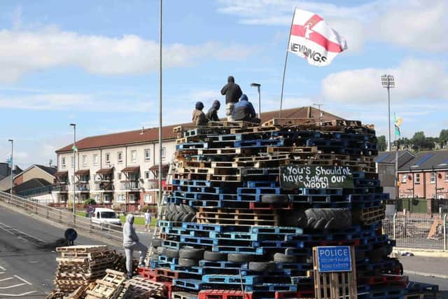Â©/Lorcan Doherty Press Eye  - August 15th 2016. 

The bonfire being built near the bottom of the Lecky Road flyover in Derry

Photo Lorcan Doherty