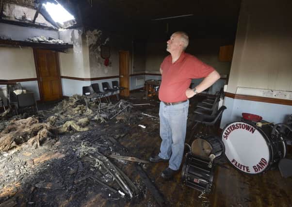 General views of Salterstown Orange hall which was extensively damaged in an overnight arson attack. Gordon Bryson, deputy master of LOL 482 Salterstown, is pictured surveying the damage.