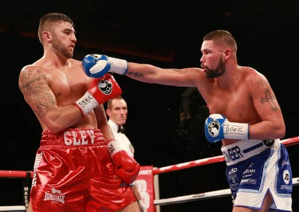 Tony Bellew (right) in action with Nathan Cleverly in their WBO & WBA Intercontinental Cruiserweight Title fight