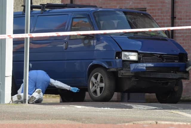 External damage to the van in which Adrian Ismay was travelling, which had an explosive device attached to it.