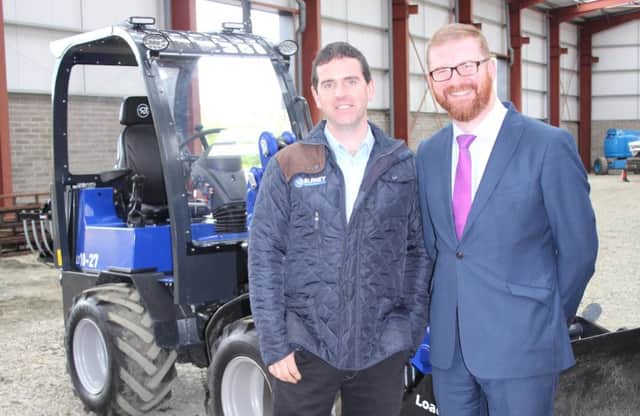 Economic Minister Simon Hamilton with Sean Blaney, Owner and Chief Engineer, Blaney Agri Solutions