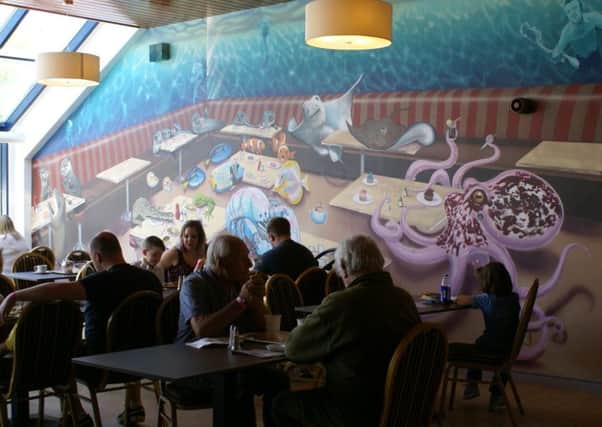 Maritime mural in Exploris restaurant