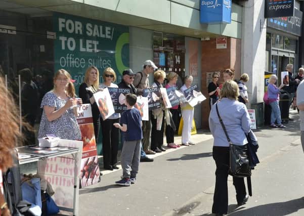 August 21, 2015: 
Campaigners pictured at a protest outside Marie Stopes in Belfast.