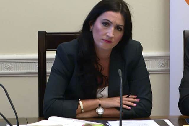 Handout photo issued by the Northern Ireland Assembly of DUP committee chair Emma Pengelly speaking at a Stormont scrutiny committee