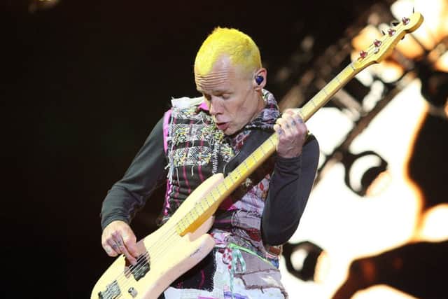 Bass player Flea rocking out at Tennent's Vital. Pic by Freddie Parkinson, PressEye