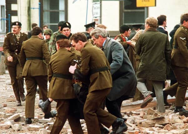 The scene of the Enniskillen bomb seconds after the blast. Pacemaker/Belfast