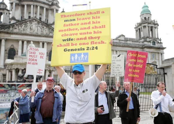 A Christian protest against the annual Belfast Gay Pride event in Belfast city centre earlier this month. Picture: Kelvin Boyes / PressEye