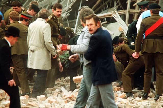 The scene of the Enniskillen bomb seconds after the blast. Picure: Pacemaker