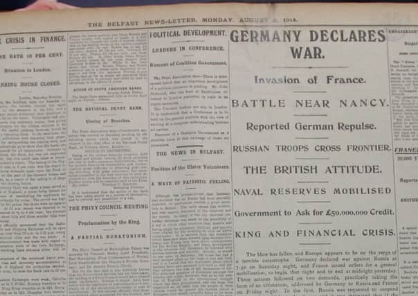 An August 3rd 1914 News Letter announcing war. Later that month The Times published the famous Amiens Despatch war report