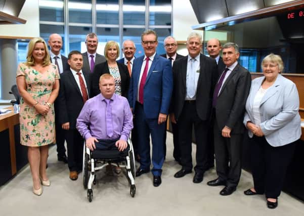 Mike Nesbitt, centre, with Jim Nicholson, to the right of Nesbitt, with an Ulster Unionist Party delegation in Brussels this week