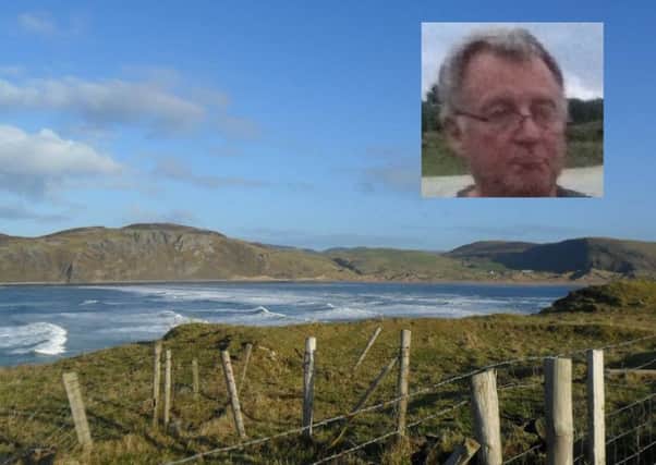 Searches are continuing today at the Isle of Doagh (inset, missing Londonderry man Anthony Griffiths).