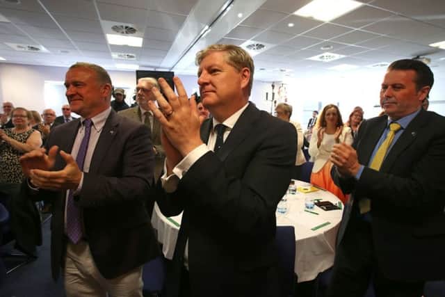 Angus Robertson MP applauds First Minister Nicola Sturgeon after she spoke at the event in Stirling, where she launched a fresh bid to convince Scots to back independence. Photo: Andrew Milligan/PA Wire