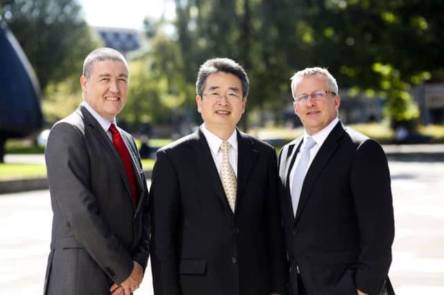 Pro-vice-chancellor (Global Engagement), prof Ian Montgomery, Minister Counsellor Sunan Jiang and UU vice-chancellor, prof Paddy Nixon.