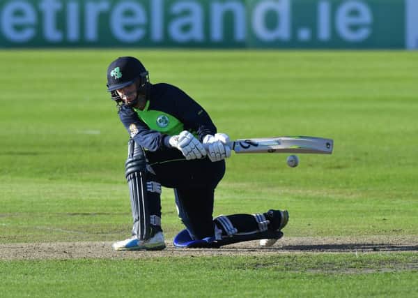 Irelands Andy McBrine in action against Hong Kong