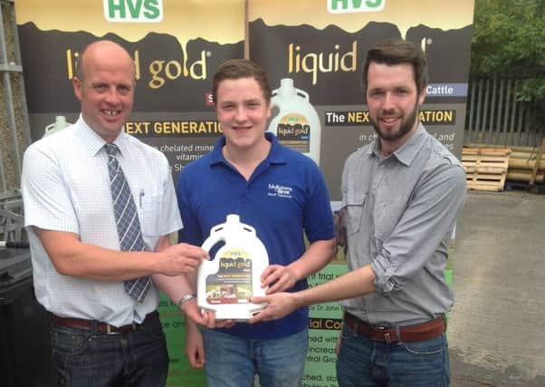 Paul Elwood, from HVS Animal Health, discussing the HVS Liquid Gold range with Farmline's Matthew Walsh and Adam Black earlier this week