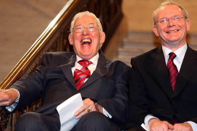 Ian Paisley and Martin McGuinness in classic Chuckle Brother pose at Stormont