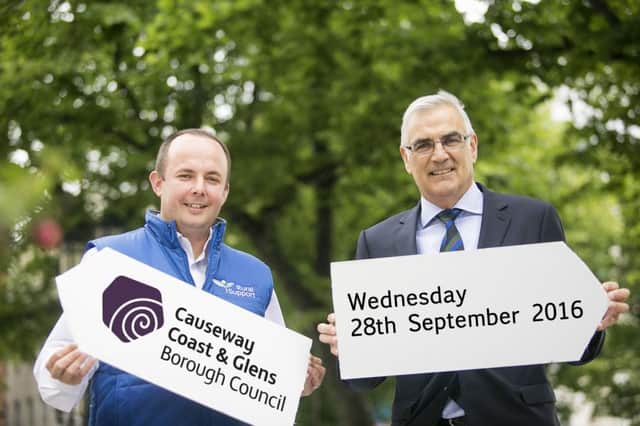 Rural Support Calls on Causeway Coast and Glens Area Residents: Jude McCann, Chief Executive of rural and farming charity Rural Support, and Simple Power Chief Executive Philip Rainey are calling on Causeway Coast and Glens area residents, councillors and local businesses to attend the Rural Support Roadshow  Call to Action as the charity rolls into Coleraine in a couple of weeks. Supported by wind energy company, Simple Power, the event takes place in the Coleraine Town Hall on Wednesday 28th September 2016 from 12:00-1:00pm. Places can be reserved by emailing Melissa@ruralsupport.org.uk