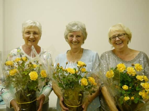 Dorothy Coulter, Moira Martin and Maureen Mitchell celebrated their Golden Wedding Anniversaries over the summer and were presented with  Golden Anniversary Patio Roses.