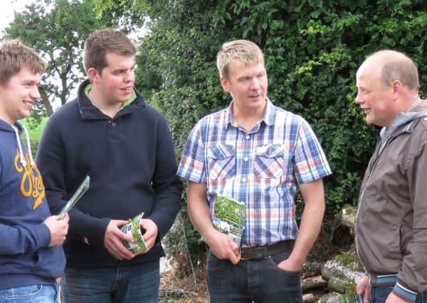 Sharing expertise on improving grassland on Trevor DunnÂ’s dairy farm at Brookeborough are from left Timothy Andrews, Andrew Little, Trevor Dunn and Paul Wilson.