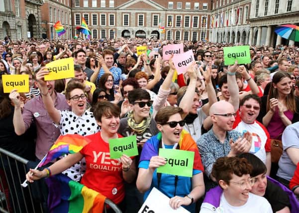 People gathered at the Central Count Centre in Dublin Castle in 2015 for the historic announcement of the gay marriage referendum.