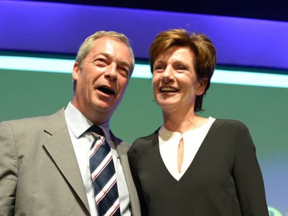 Diane James with Nigel Farage after winning the leadership contest