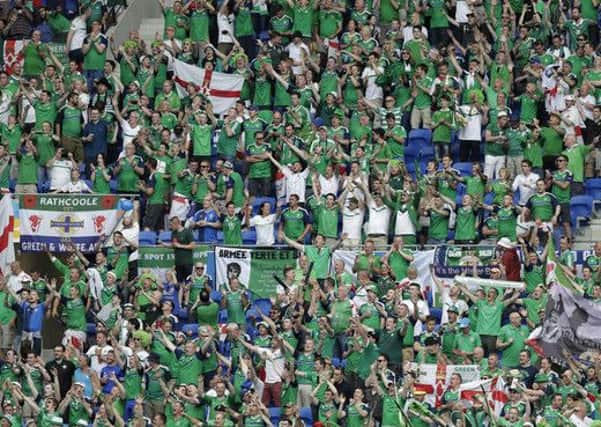 Northern Ireland fans cheer on in the stands during the Euro 2016 victory over Ukraine. Photo: Pavel Golovkin