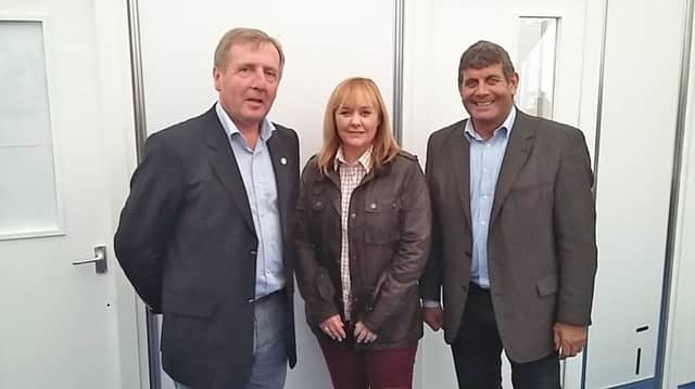 Agriculture Minister Michelle McIlveen with her Irish counterparts Michael Creed and Andrew Doyle in Co Offaly at the National Ploughing Championships. The huge event is an opportunity for Northern Irelands small rural businesses and the agri-food industry to explore and develop new market opportunities