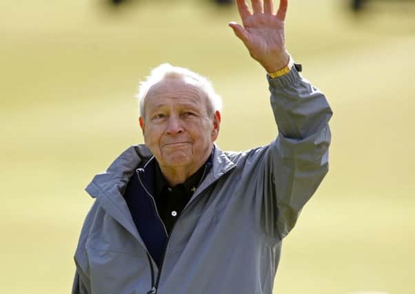 File photo dated 15-07-2015 of Arnold Palmer acknowledging the crowd on the 18th during the Champions Challenge at St Andrews, Fife