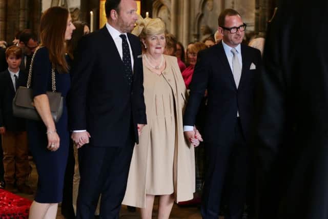 Lady Helen Wogan, the widow of Sir Terry Wogan, stands with their children, (left to right) Katerine, Alan and Mark, as they leave Westminster Abbey, London, following Sir Terry's Service of Thanksgiving