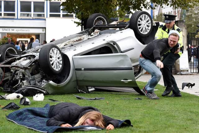 A hard hitting educational roadshow aimed at teenage drivers was staged in the grounds of City Hall.  Picture: Michael Cooper.