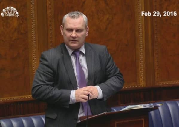 John McCallister speaking in the Assembly chamber earlier this year during the passage of his Opposition Bill