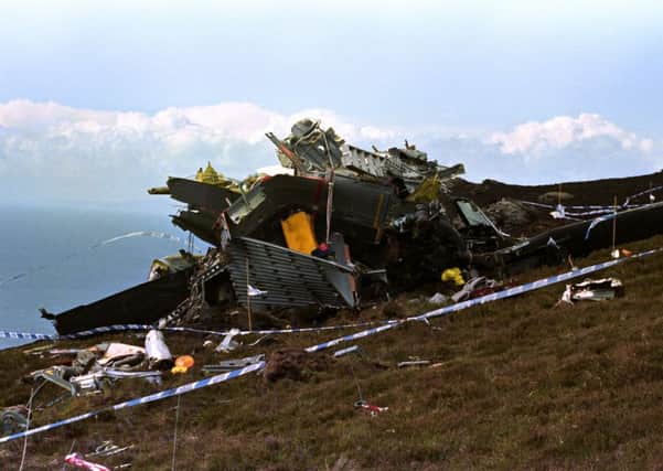 the wreckage of the Chinook helicopter which crashed on the Mull of Kintyre in June 1994 killing all 29 on board, including 25 top Northern Ireland security experts.