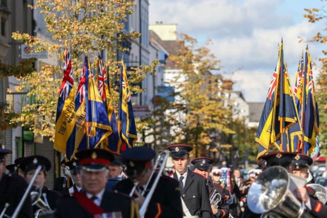 The Newry Branch of the Royal British Legion dedicate a new standard in St. Mary's Church, Newry.  Pictured: Standards of the Royal British Legion on parade.  Credit: Philip Magowan Picture: Philip Magowan