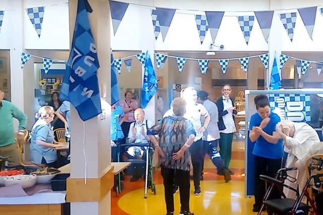 Screengrab taken from You Tube of a patient and staff flash-mob dancing to the Macarena in the canteen at Our Lady's Hospice in Harold's Cross in Dublin