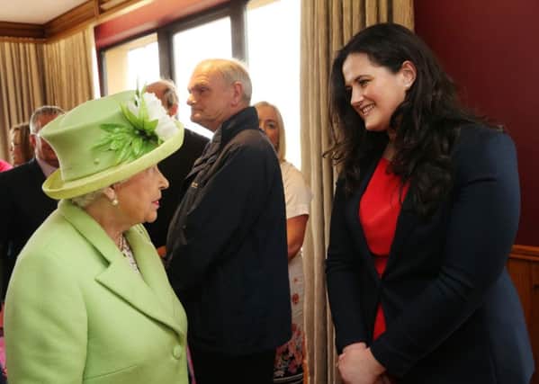 June 28, 2016: The Queen at Royal Portrush Golf Club, pictured with Justice Minister Claire Sugden