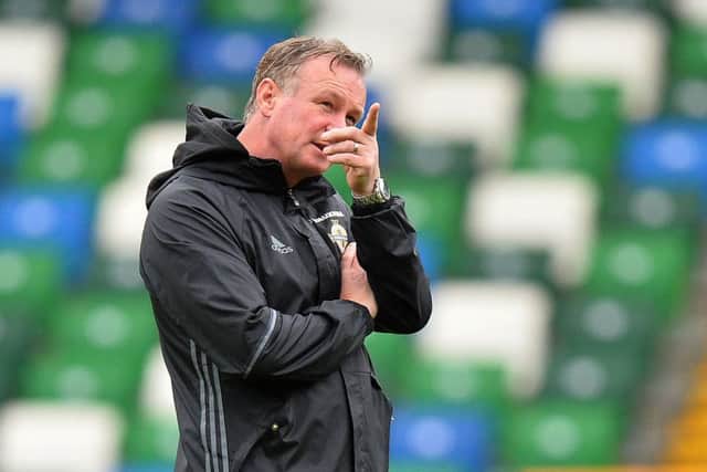 Northern Ireland Manager Michael O'Neill  at the National Football Stadium at Windsor Park Belfast, ahead of Northern Ireland's  FIFA 2018 World Cup Qualifier against San Marino on Saturday evening. 
Pic Colm Lenaghan/Pacemaker