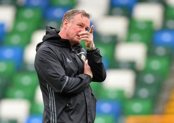 Northern Ireland Manager Michael O'Neill  at the National Football Stadium at Windsor Park Belfast, ahead of Northern Ireland's  FIFA 2018 World Cup Qualifier against San Marino on Saturday evening. 
Pic Colm Lenaghan/Pacemaker