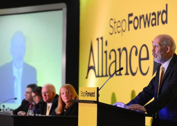 The Alliance leader David Ford with senior party members on stage at the Alliance Party's annual conference in 2015. 
Picture By: Arthur Allison.