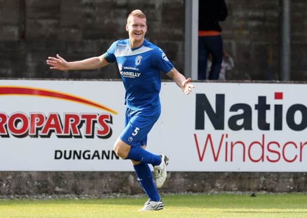 David Armstrong celebrates his goal in Dungannon Swifts' 6-0 defeat of Portadown. Pic by PressEye Ltd.