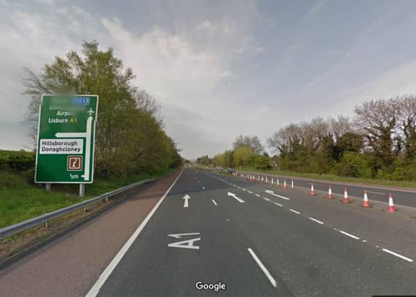 A woman is in critical condition following a single vehicle collision on the A1 between Dromore and Hillsborough. Picture credit Google Streetview.